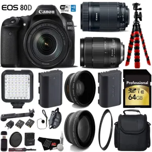 Canon EOS 80D DSLR Camera with 18-135mm STM Lens & 55-250mm is STM Lens   LED   UV FLD CPL Filter Kit Ultimate Bundle