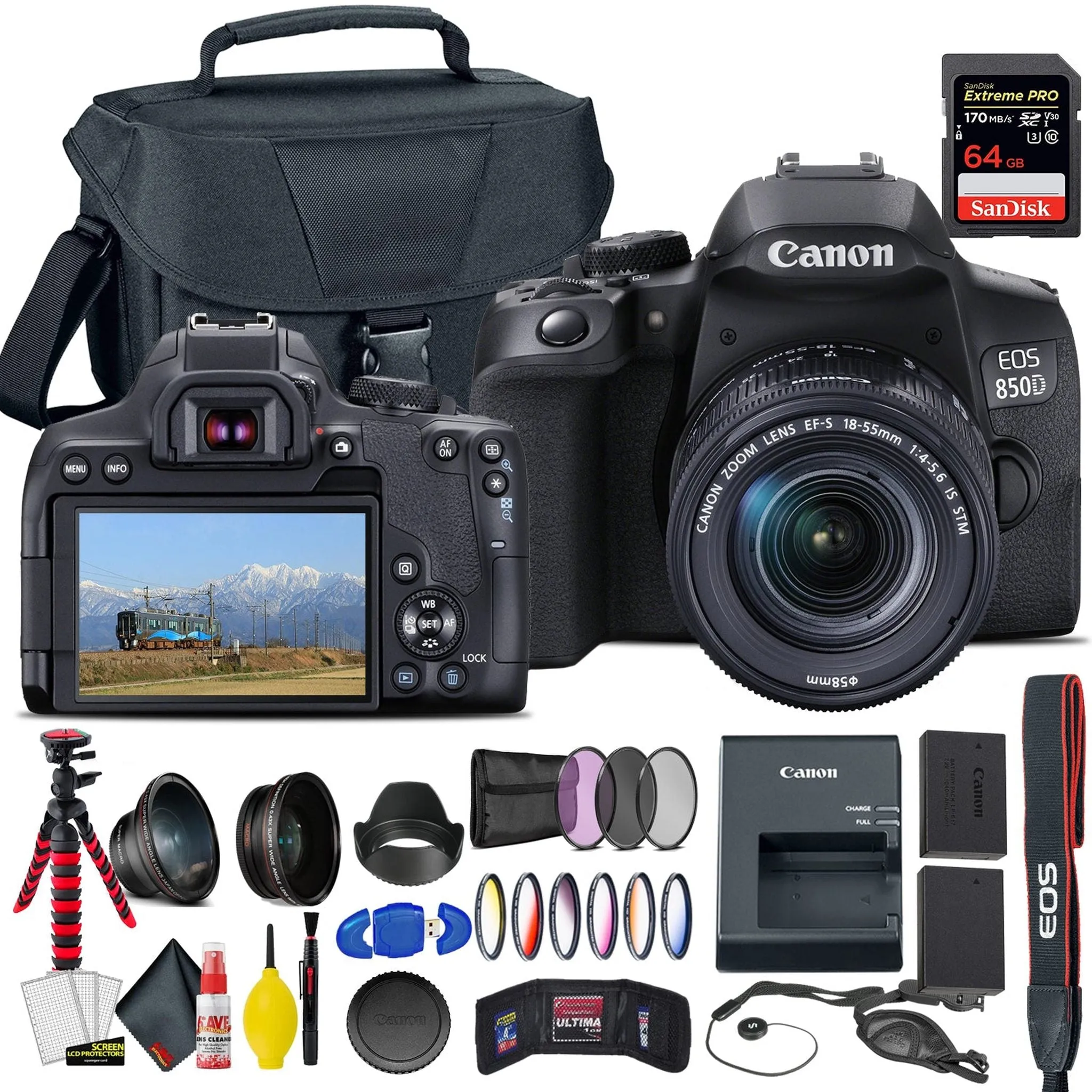 Canon EOS 850D / Rebel T8i DSLR Camera With 18-55mm Lens   Extra Lenses & Battery Bundle