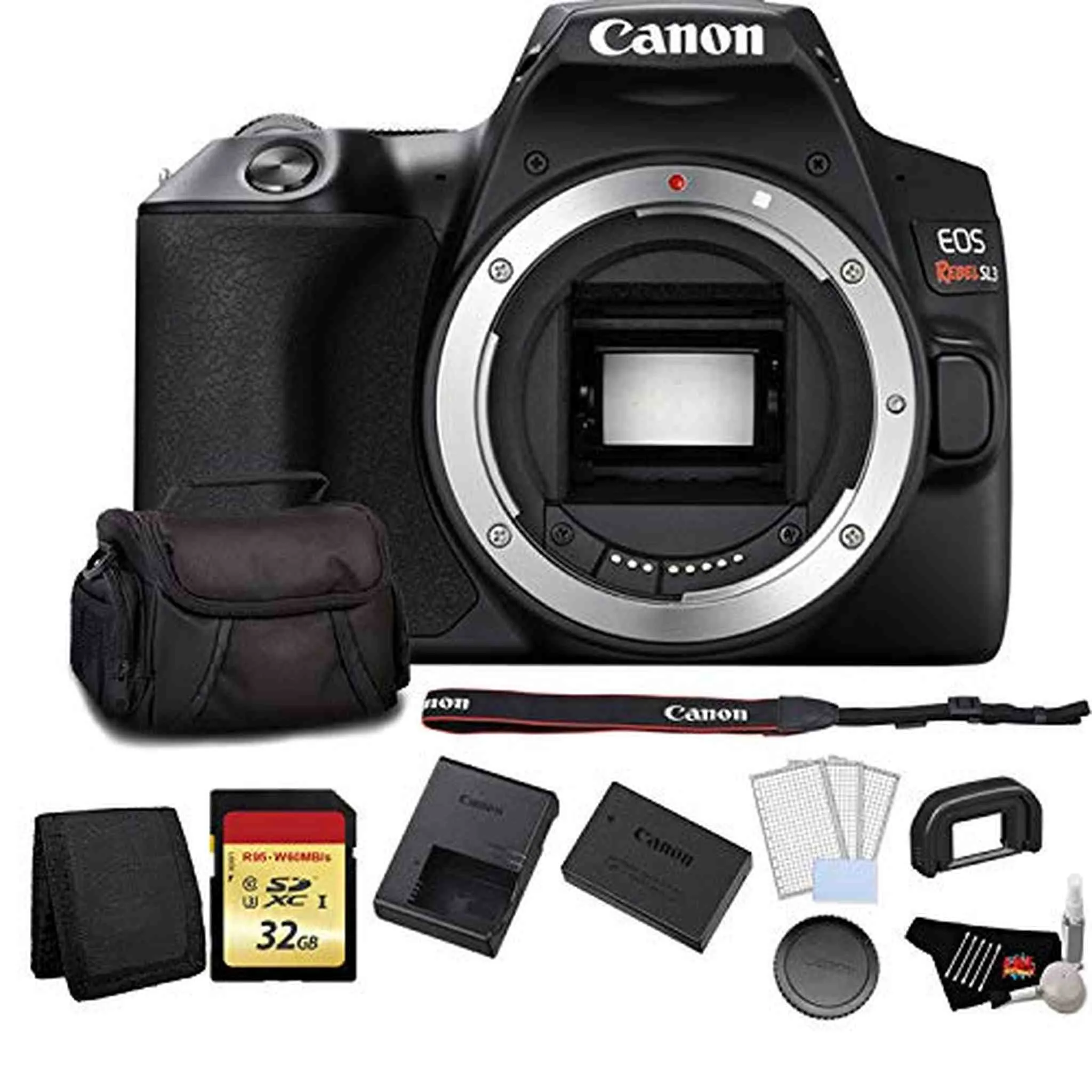 Canon EOS Rebel SL3 DSLR Camera (Black, Body Only) Bundle with 32GB Memory Card  LCD Screen Protectors and More