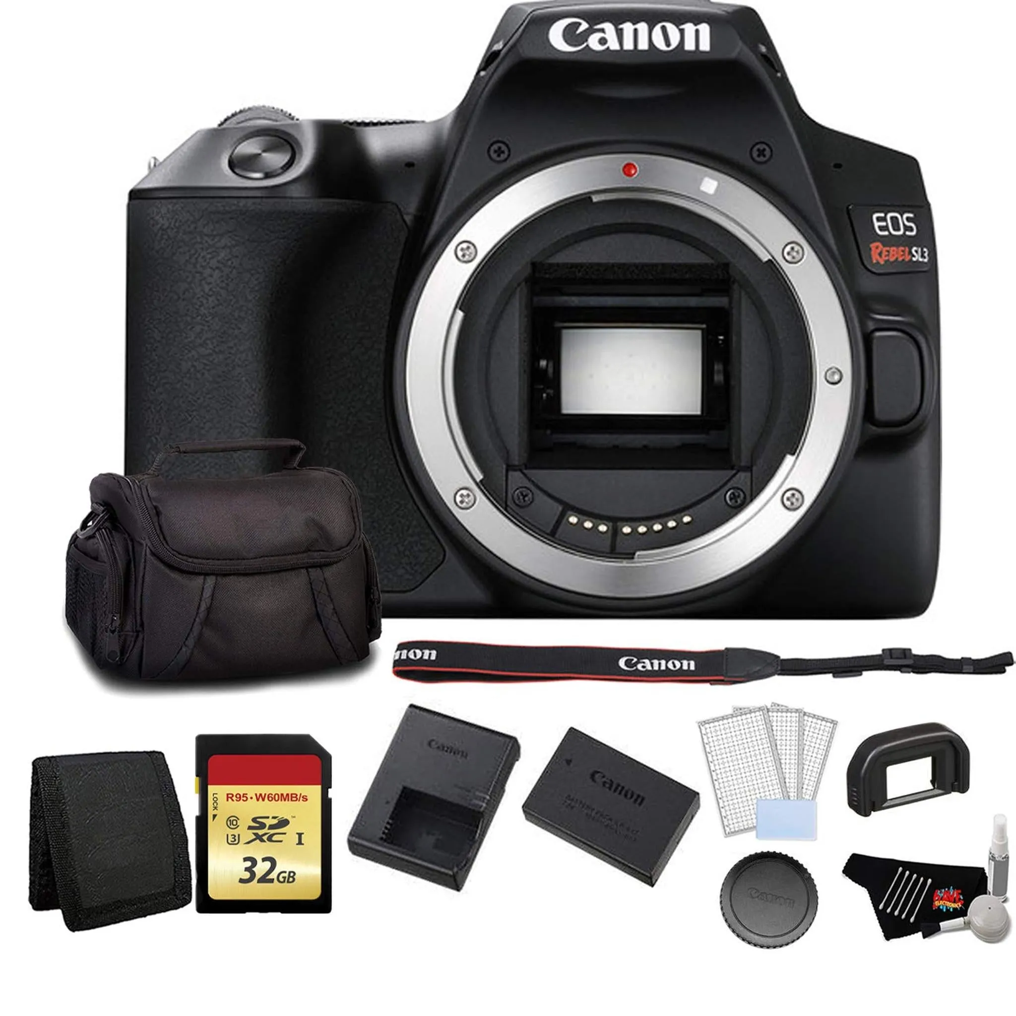 Canon EOS Rebel SL3 DSLR Camera (Black, Body Only) Bundle with 32GB Memory Card  LCD Screen Protectors and More