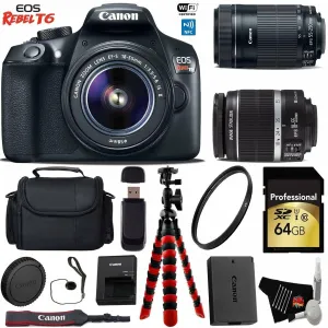 Canon EOS Rebel T6 DSLR Camera 18-55mm is Lens & 55-250mm is STM Lens   Flexible Tripod   UV Protection Filter   Profess