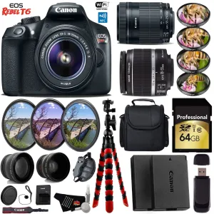 Canon EOS Rebel T6 DSLR Camera   18-55mm is Lens & 55-250mm is STM Lens   UV FLD CPL Filter Kit   4 PC Macro Kit Pro Bundle