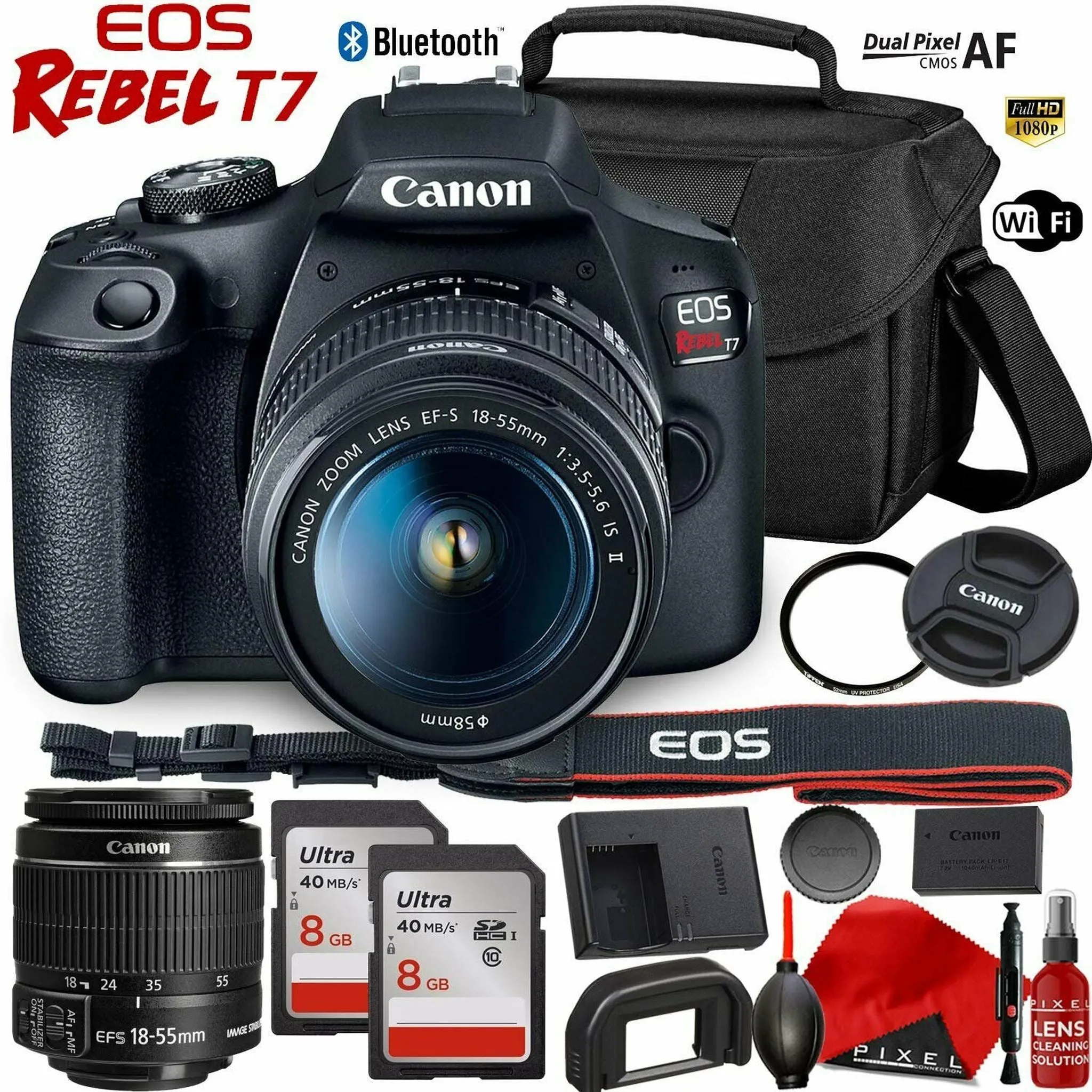 Canon EOS Rebel T7 DSLR Camera with 18-55mm Lens Deluxe Bundle
