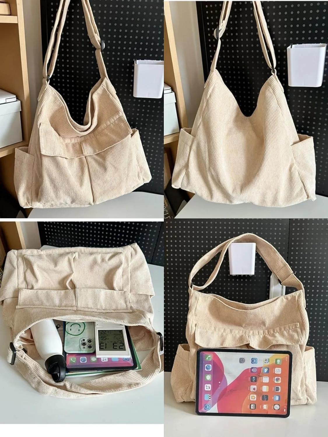 Canvas Crossbody Bag Corduroy Multi-Pocket Shoulder Tote 2025 Unisex College Casual Couple Daily Bag Work