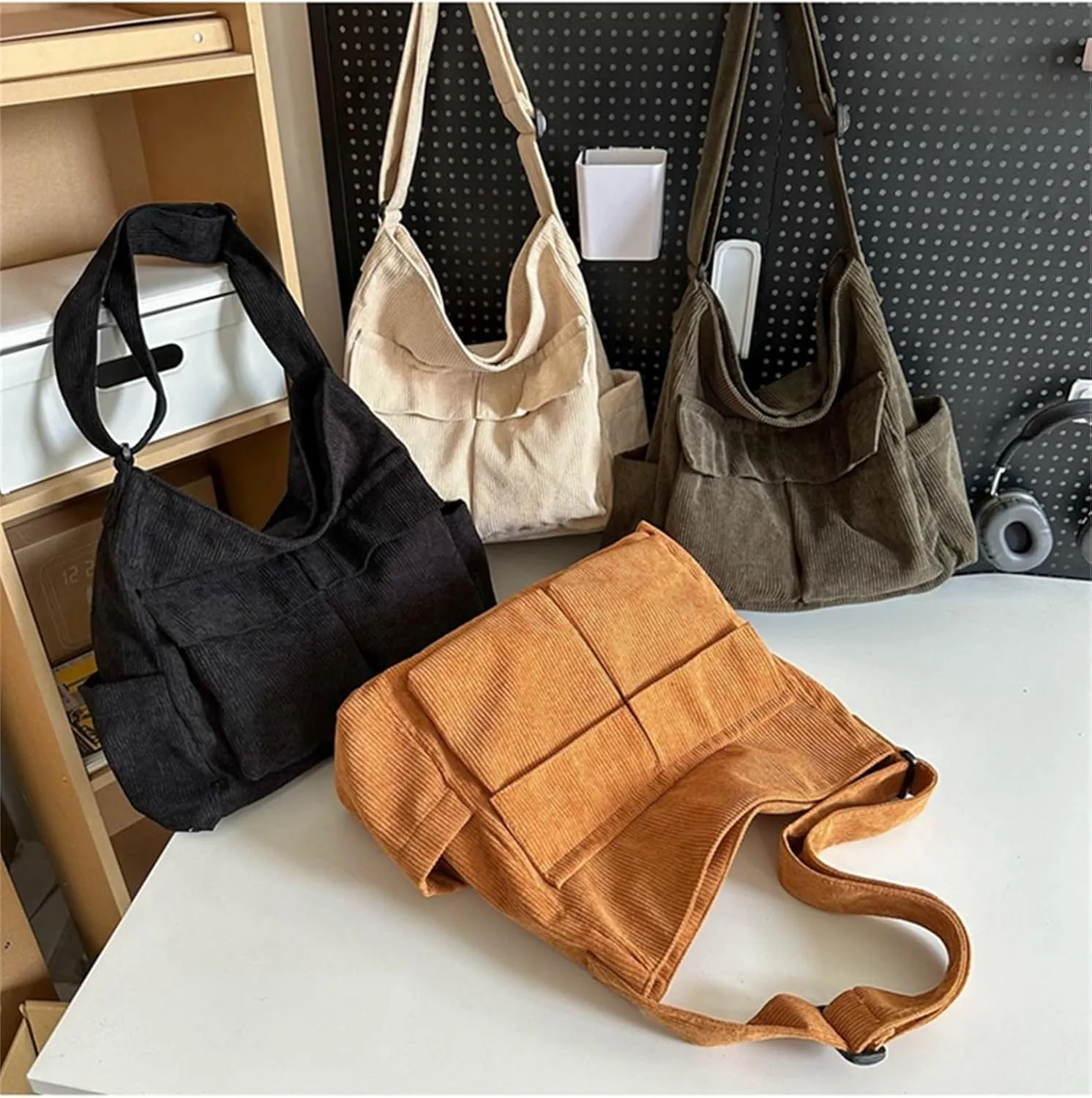 Canvas Crossbody Bag Corduroy Multi-Pocket Shoulder Tote 2025 Unisex College Casual Couple Daily Bag Work