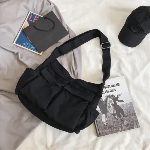 Canvas Messenger Bag Large Hobo Tote Crossbody Bag Retro Shoulder Bag for Women Mens with Multiple Pockets