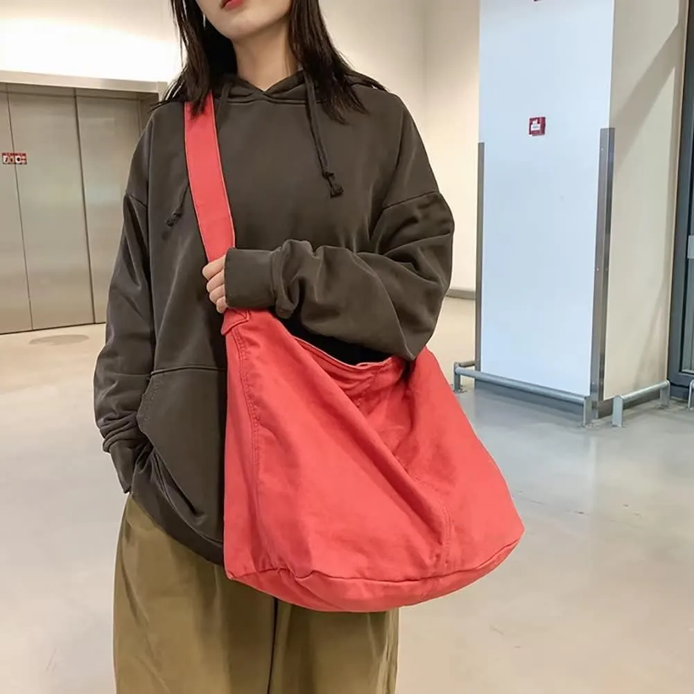 Canvas Shoulder Bag for Women Casual Lightweight Crossbody Purse Ladies Hobo Bag Large Cotton Handbag for Everyday