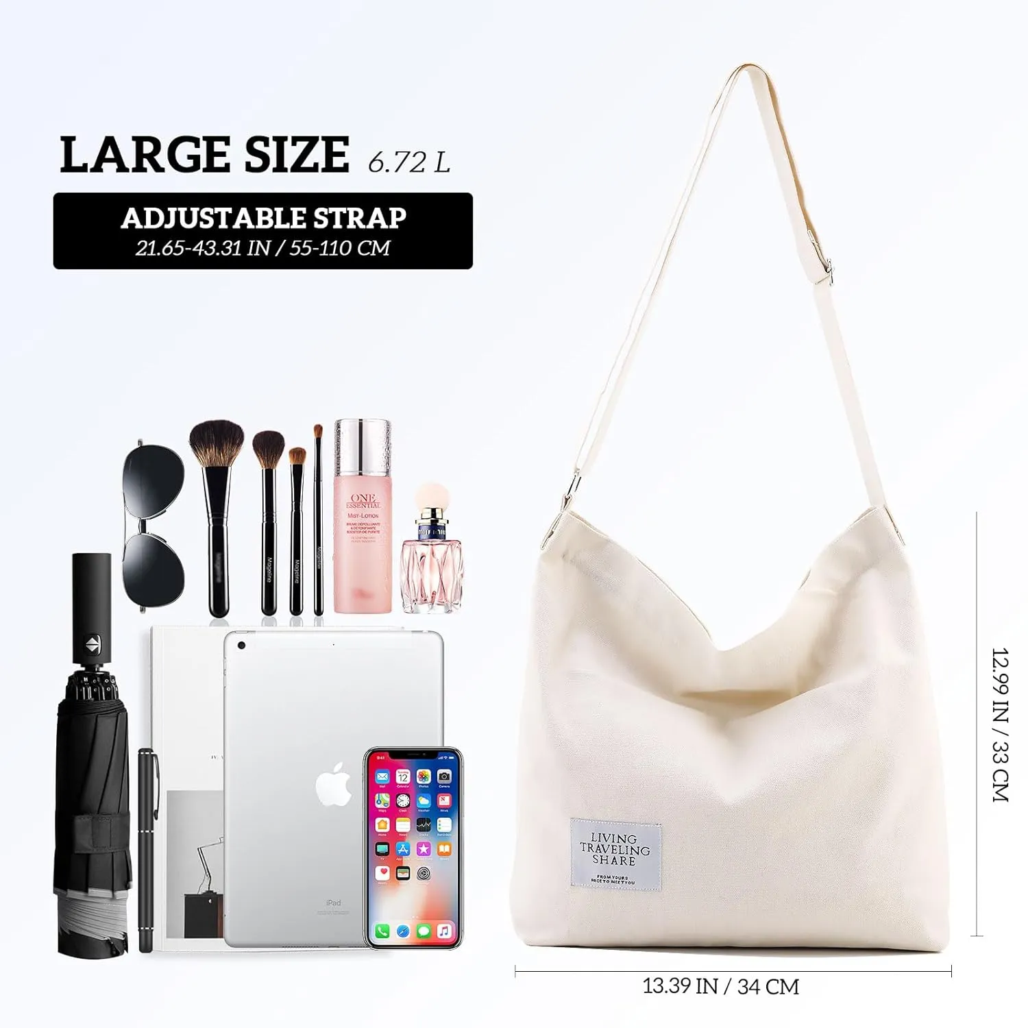 Canvas Tote Bag for Women - Crossbody, Shoulder, Travel & Beach Bag