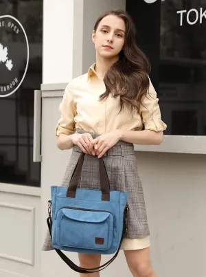 Canvas Tote Bag for Women Shoulder Crossbody Handbag with Multi Pockets Zipper Ideal for Work Travel Daily Use