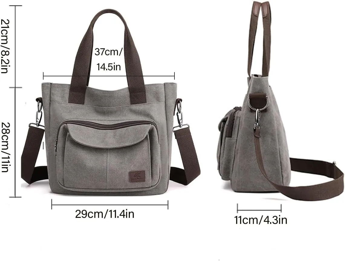 Canvas Tote Bag for Women Shoulder Crossbody Handbag with Multi Pockets Zipper Ideal for Work Travel Daily Use