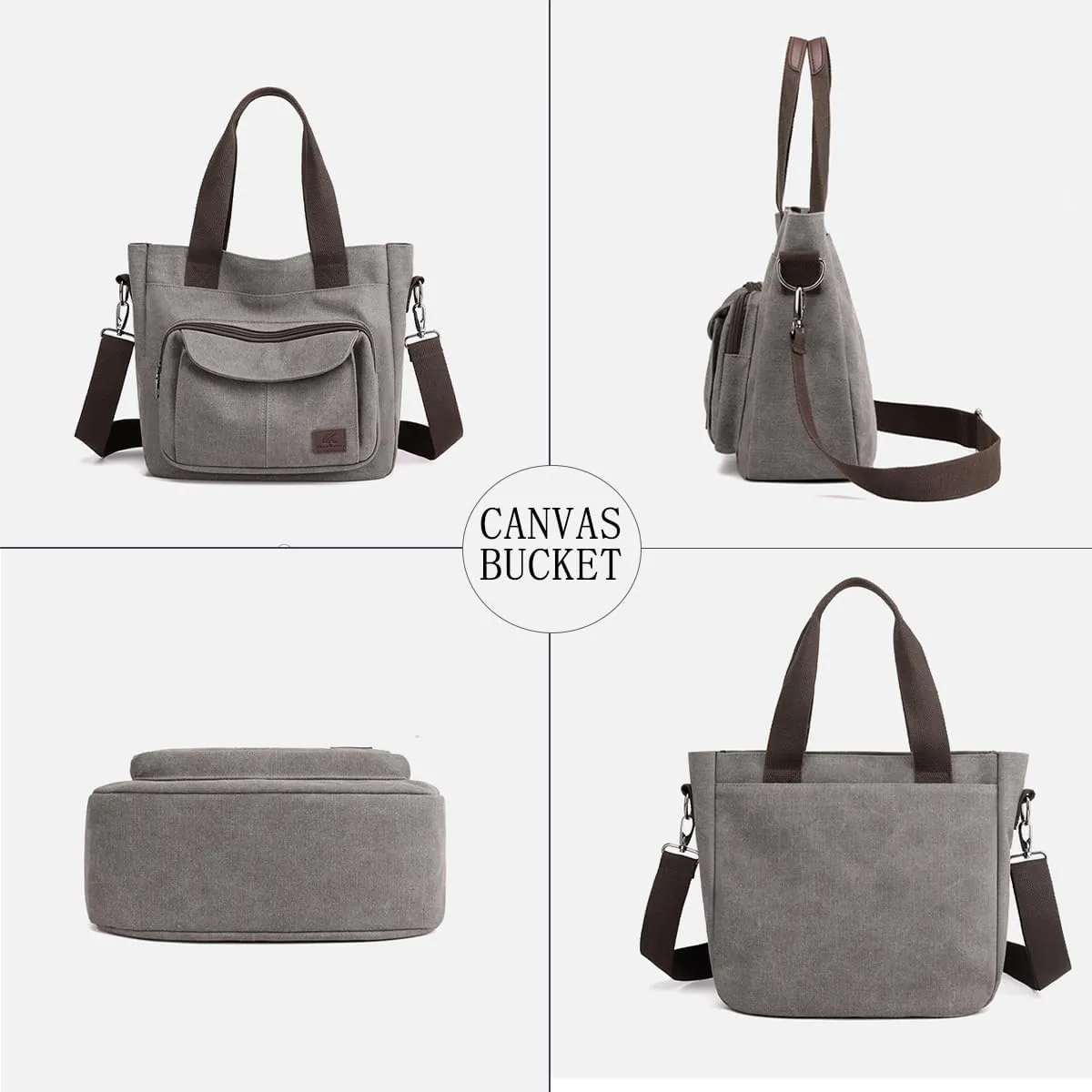 Canvas Tote Bag for Women Shoulder Crossbody Handbag with Multi Pockets Zipper Ideal for Work Travel Daily Use