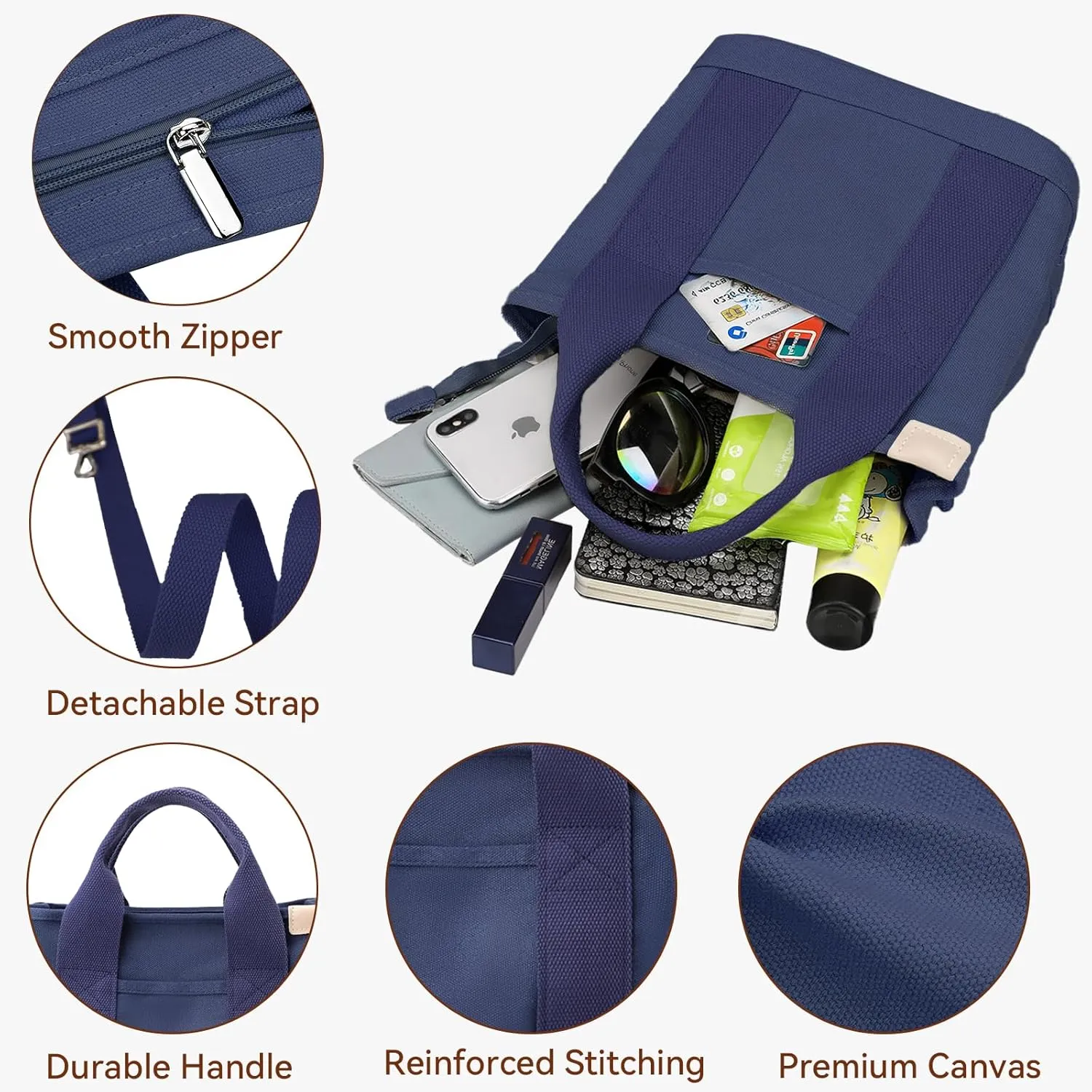 Canvas Tote Bag for Women Small Tote Bag with Zipper Crossbody Bag Shoulder Handbag Work Travel Tote with Compartments