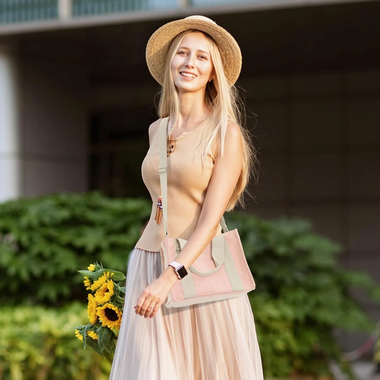 Canvas Tote Bag for Women with Pockets Bag