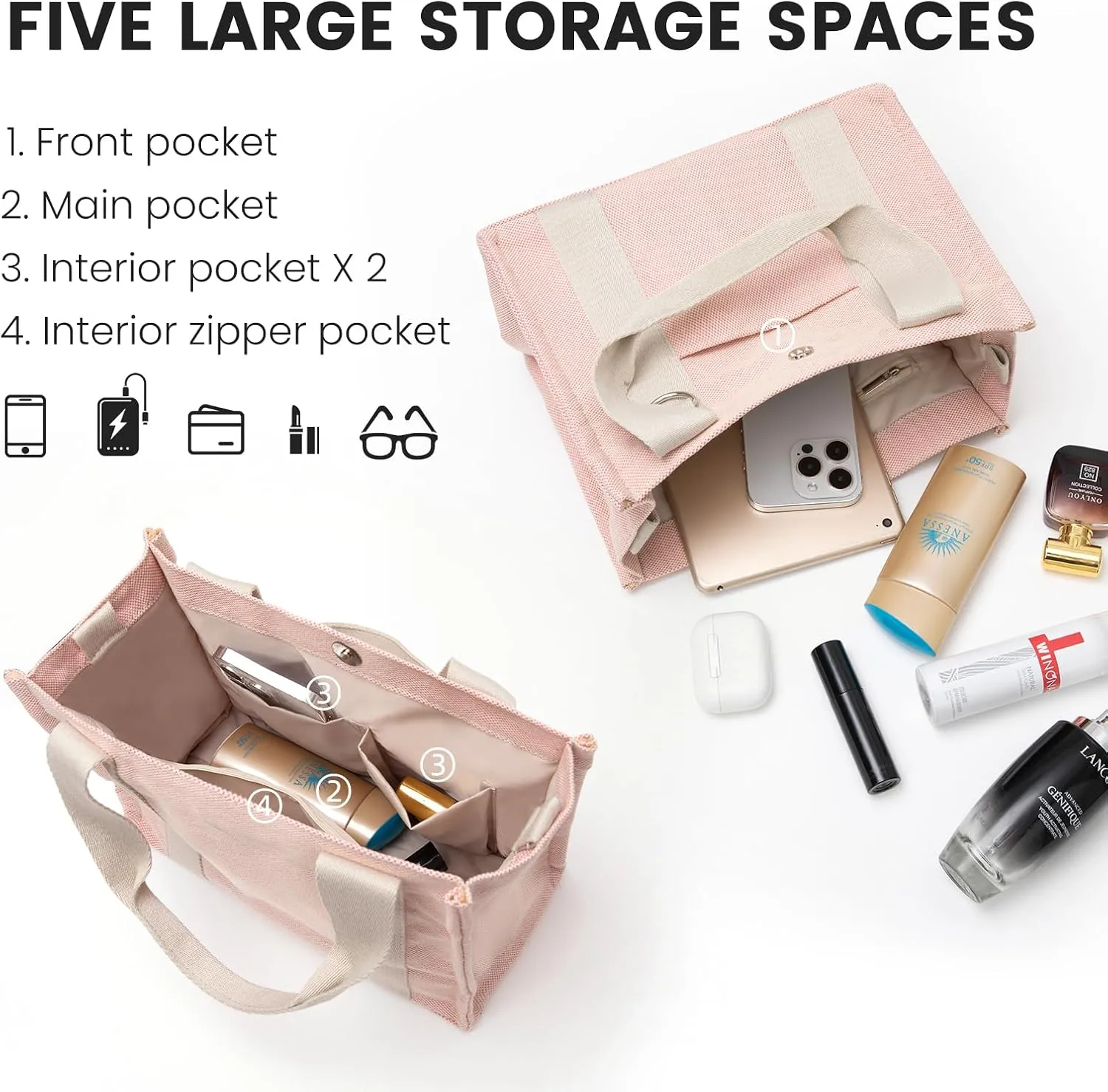 Canvas Tote Bag for Women with Pockets Bag