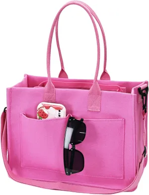 Canvas Tote Bag for Women with Pockets Crossbody Shoulder Bag Multi-Compartment Handbag for Work Travel with Zipper
