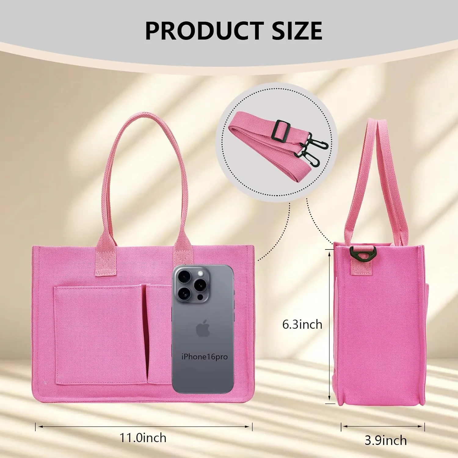Canvas Tote Bag for Women with Pockets Crossbody Shoulder Bag Multi-Compartment Handbag for Work Travel with Zipper