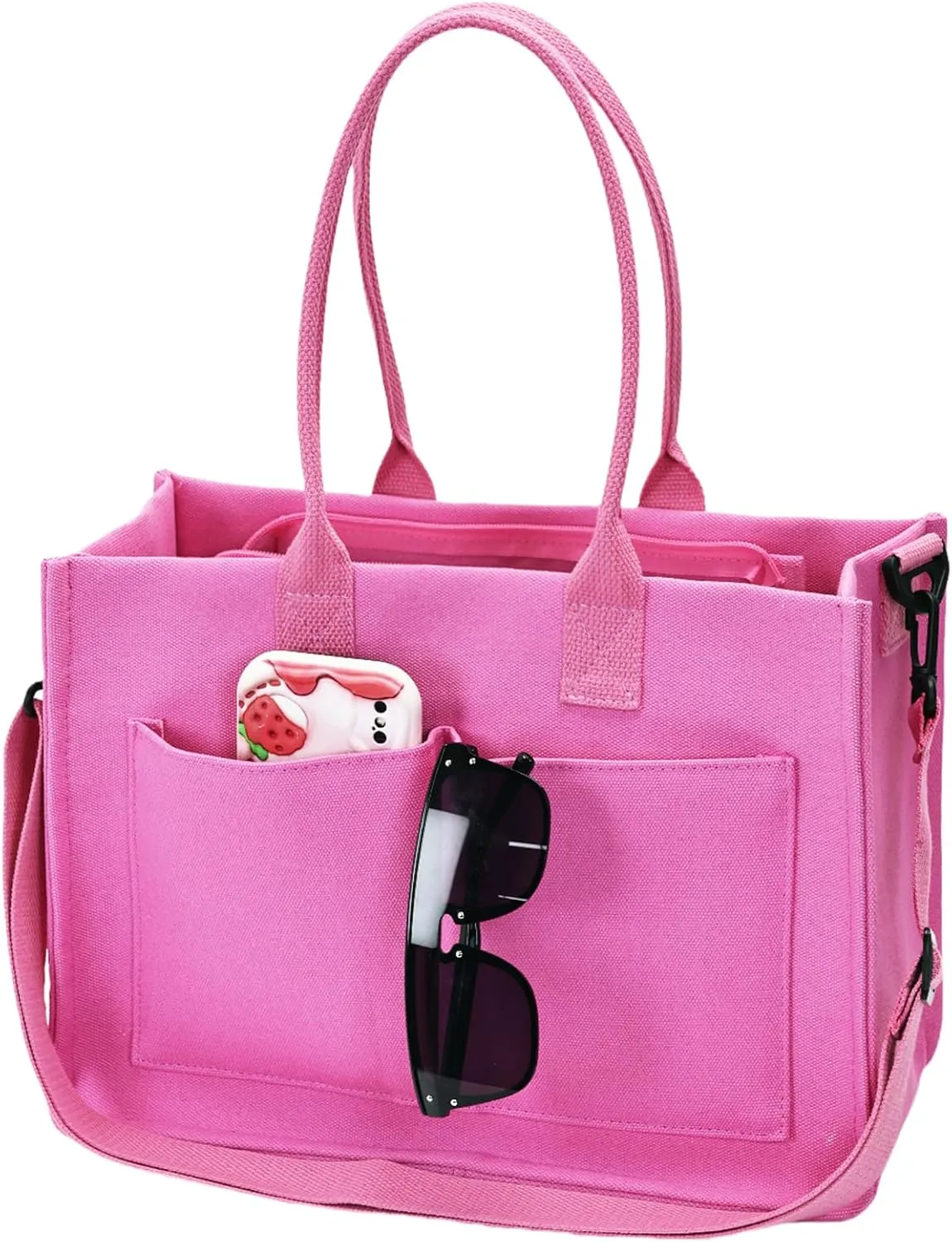 Canvas Tote Bag for Women with Pockets Crossbody Shoulder Bag Multi-Compartment Handbag for Work Travel with Zipper