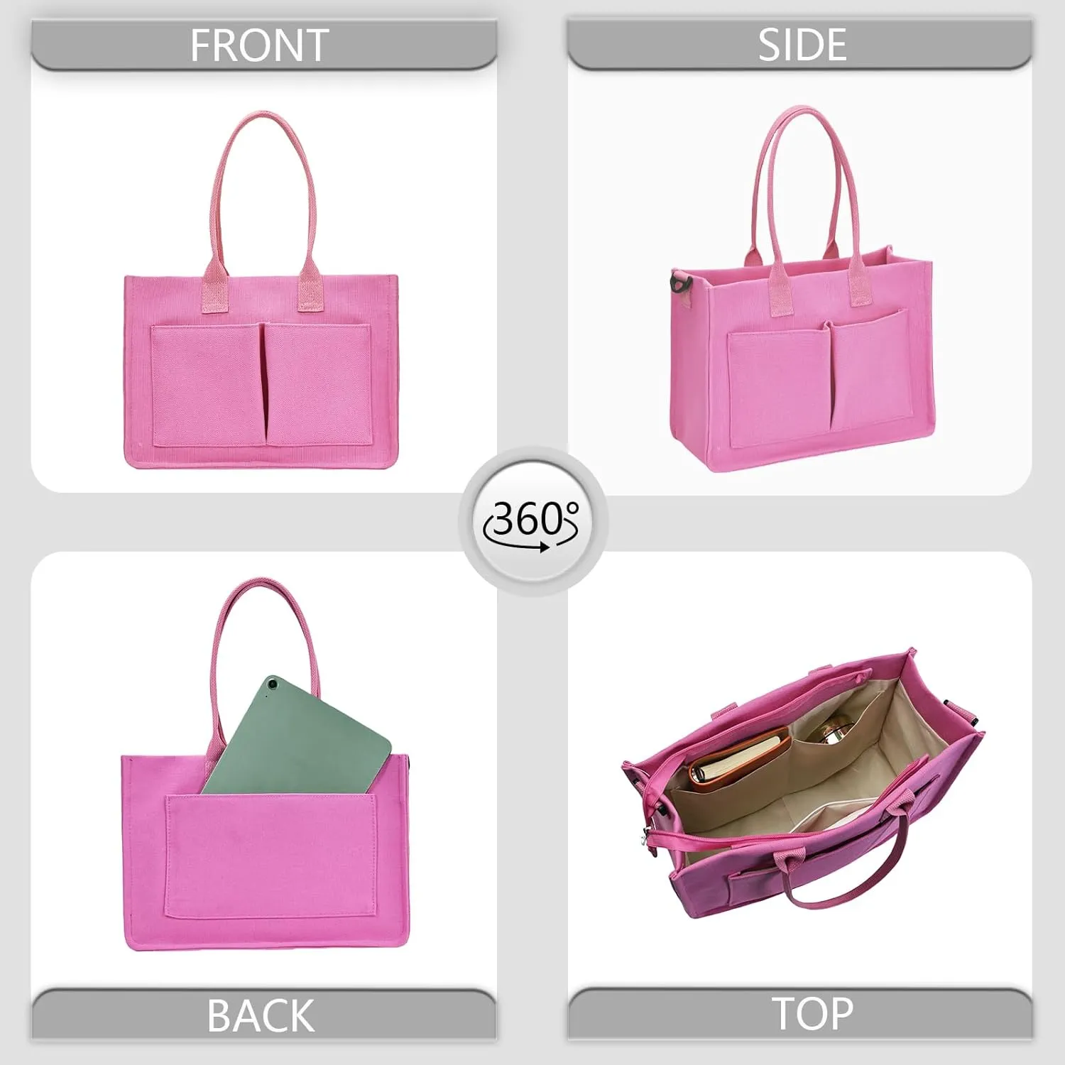 Canvas Tote Bag for Women with Pockets Crossbody Shoulder Bag Multi-Compartment Handbag for Work Travel with Zipper