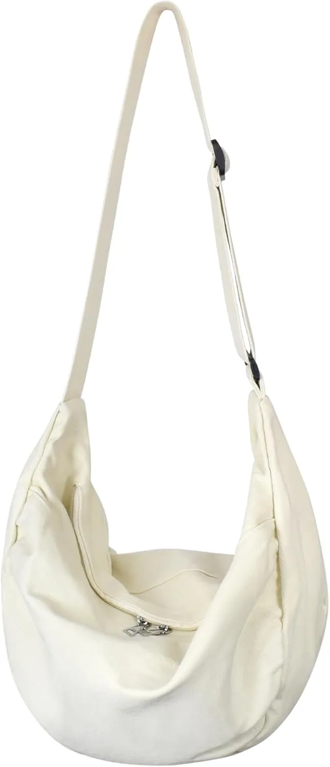 Canvas Tote Bag Hobo Crossbody Bag Fashion Crescent Bag with Zipper Pockets for Shopping Travel for Women and Men Black