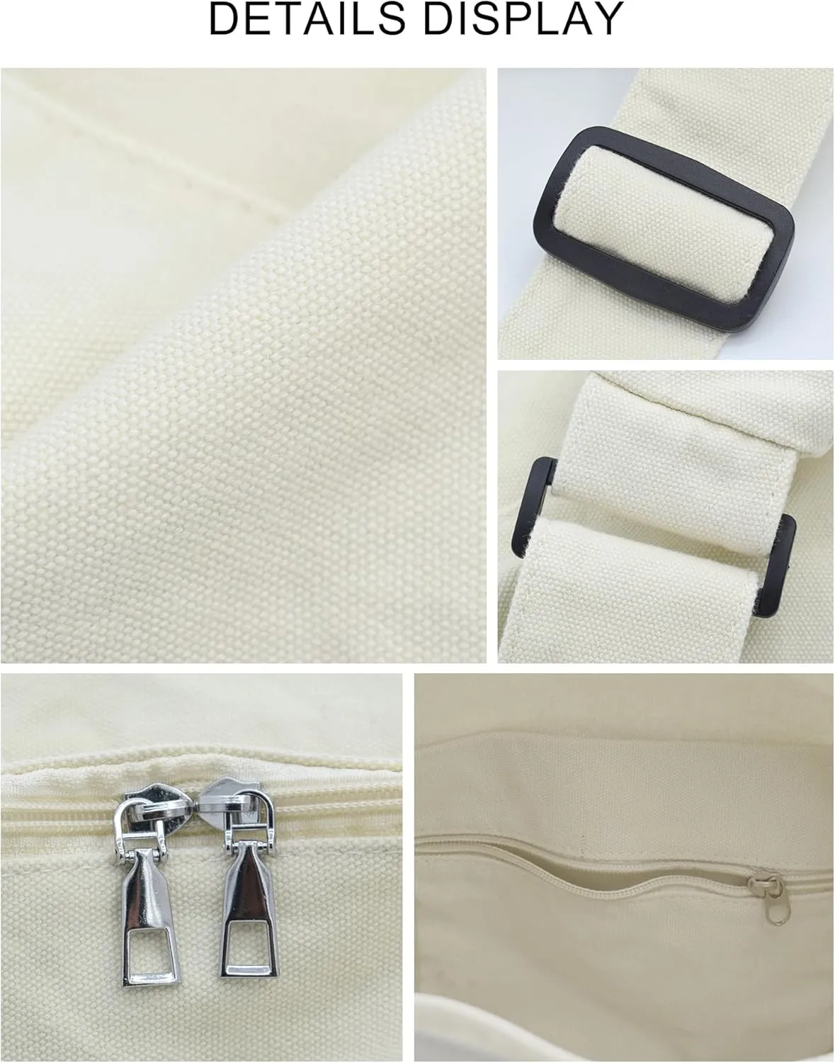 Canvas Tote Bag Hobo Crossbody Bag Fashion Crescent Bag with Zipper Pockets for Shopping Travel for Women and Men Black