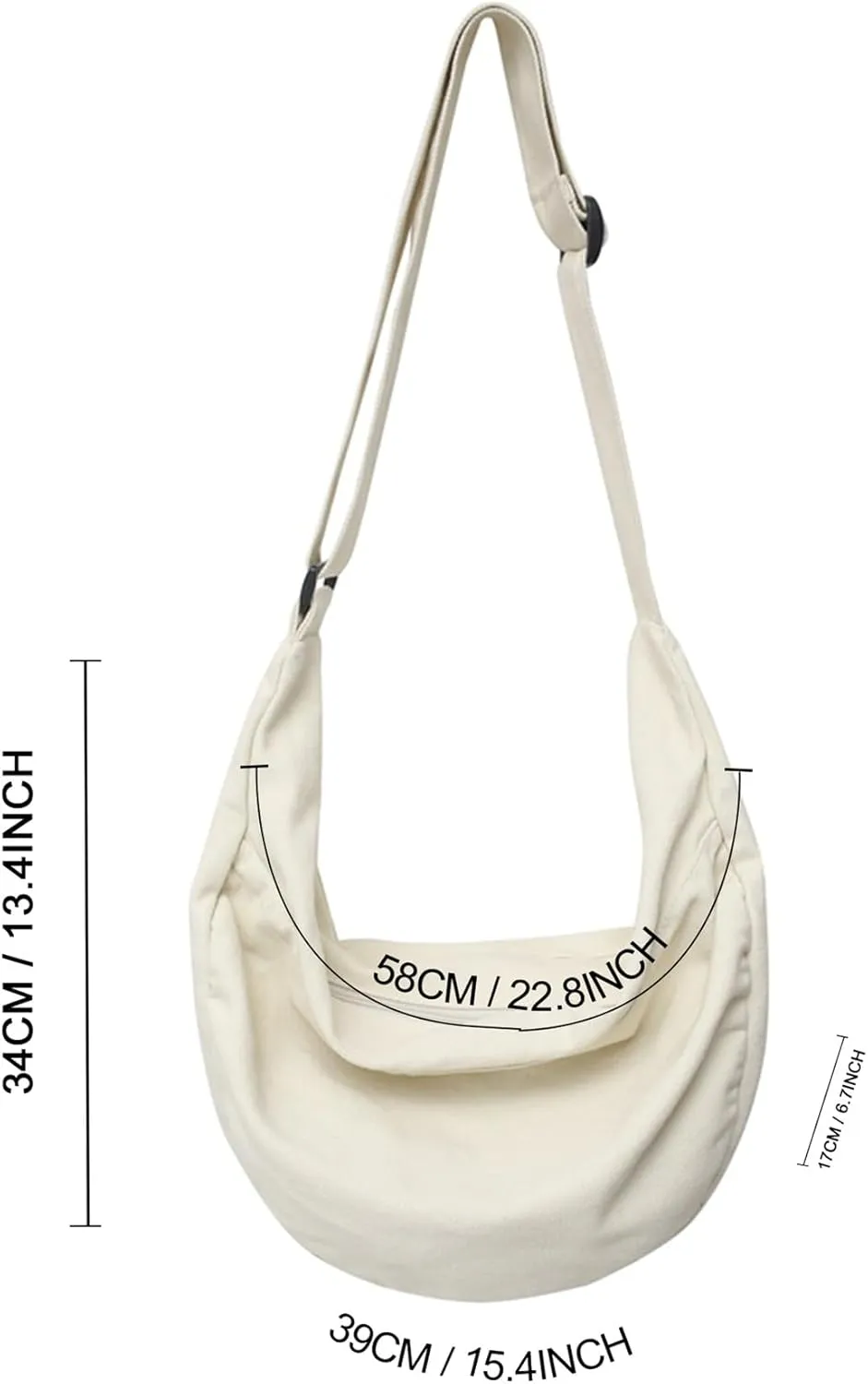 Canvas Tote Bag Hobo Crossbody Bag Fashion Crescent Bag with Zipper Pockets for Shopping Travel for Women and Men Black