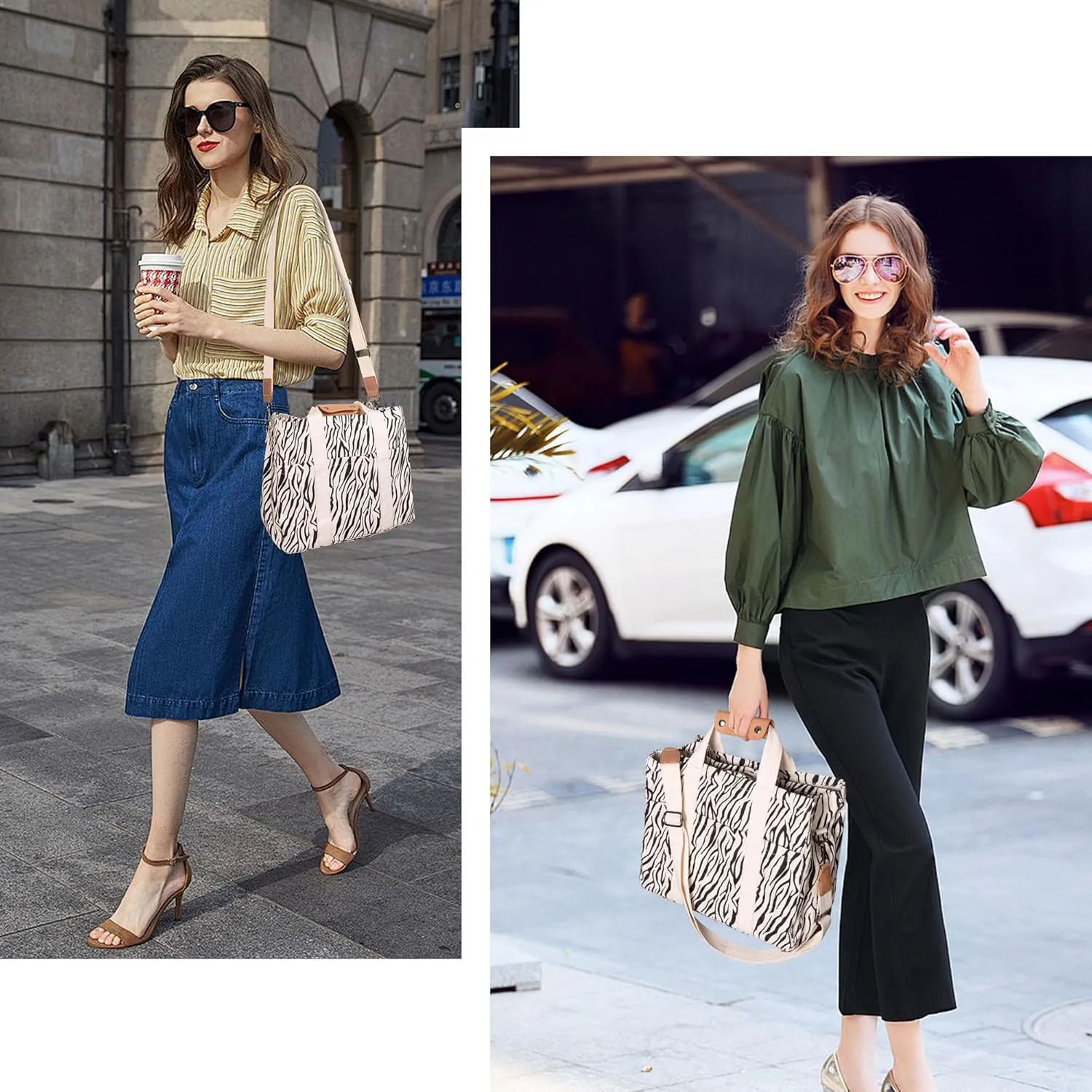 Canvas Tote Bag with Multi Pocket Crossbody Bag for Women Tote Bag with Adjustable Shoulder Strap Handbag (No zipper)