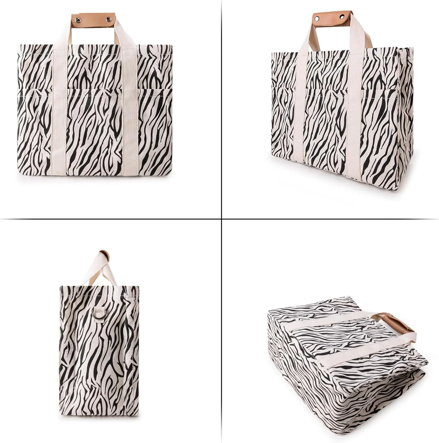 Canvas Tote Bag with Multi Pocket Crossbody Bag for Women Tote Bag with Adjustable Shoulder Strap Handbag (No zipper)