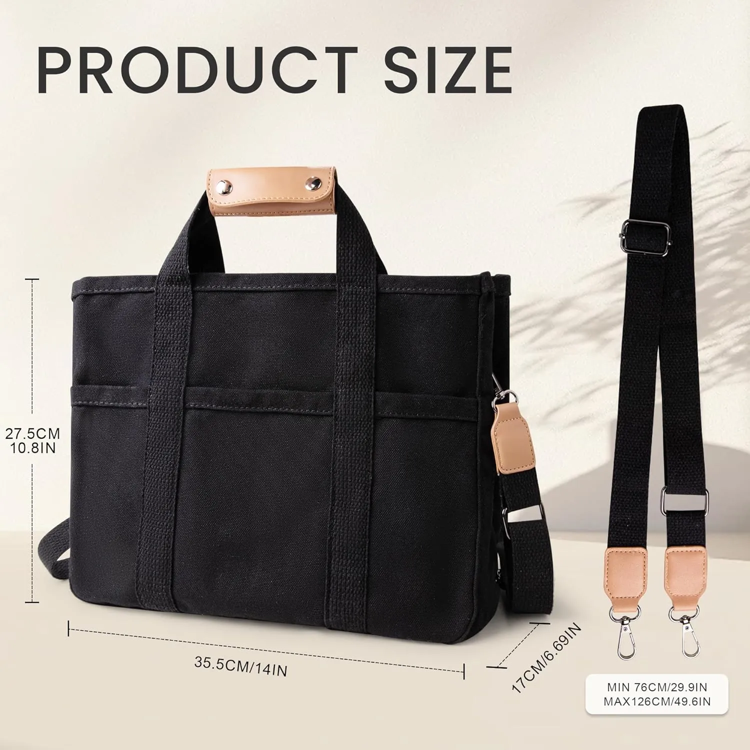 Canvas Tote Bag with Multi Pocket Crossbody Bag for Women Tote Bag with Adjustable Shoulder Strap Handbag (No zipper)