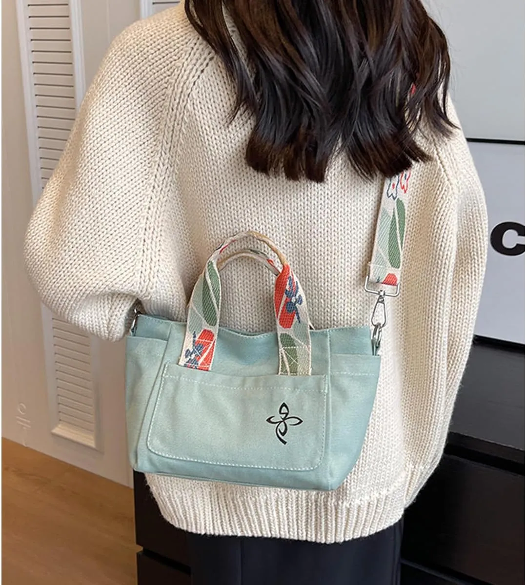 Canvas Tote Bag - Women's Leisure Commuter One Shoulder Crossbody