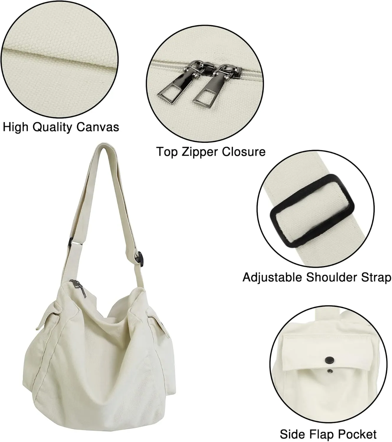 Canvas Tote Hobo Crossbody Messenger Bag with Multiple Pockets - Casual Shoulder Bag for Women & Men