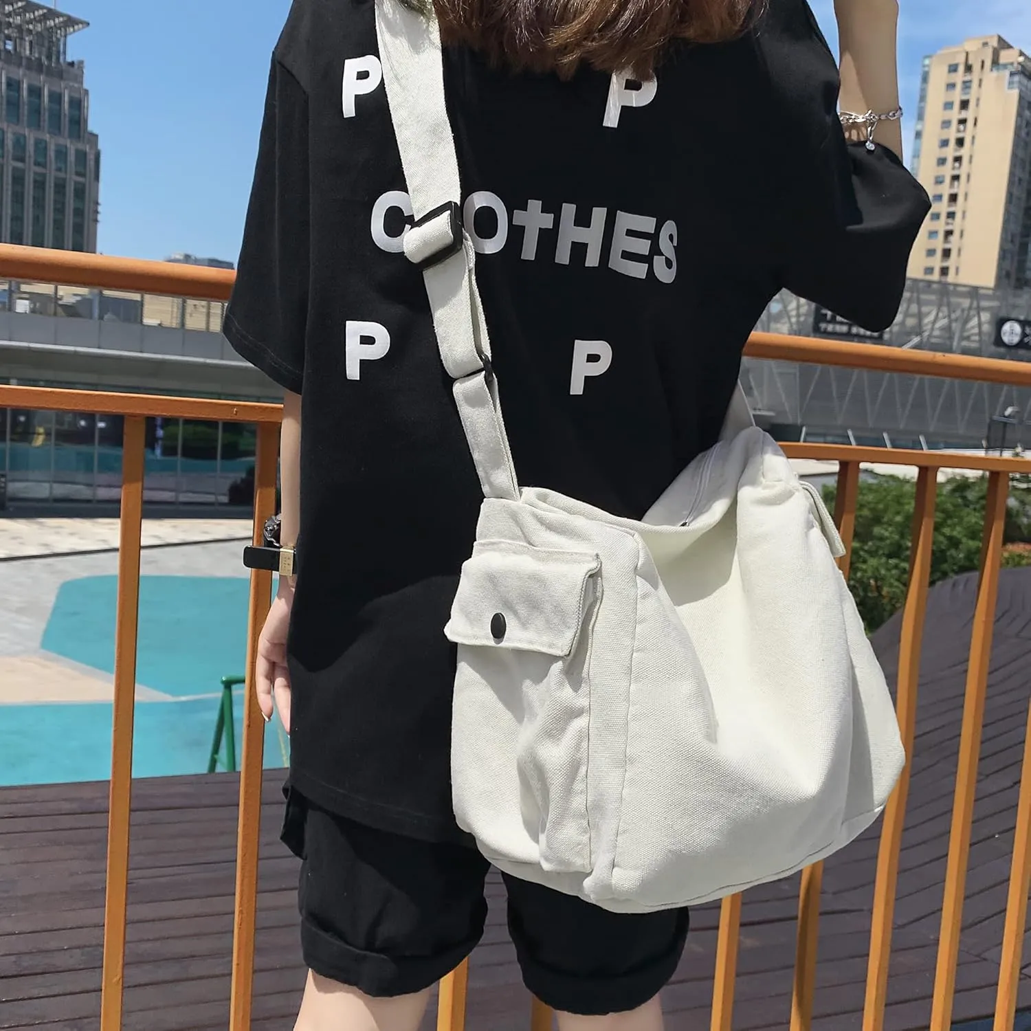 Canvas Tote Hobo Crossbody Messenger Bag with Multiple Pockets - Casual Shoulder Bag for Women & Men