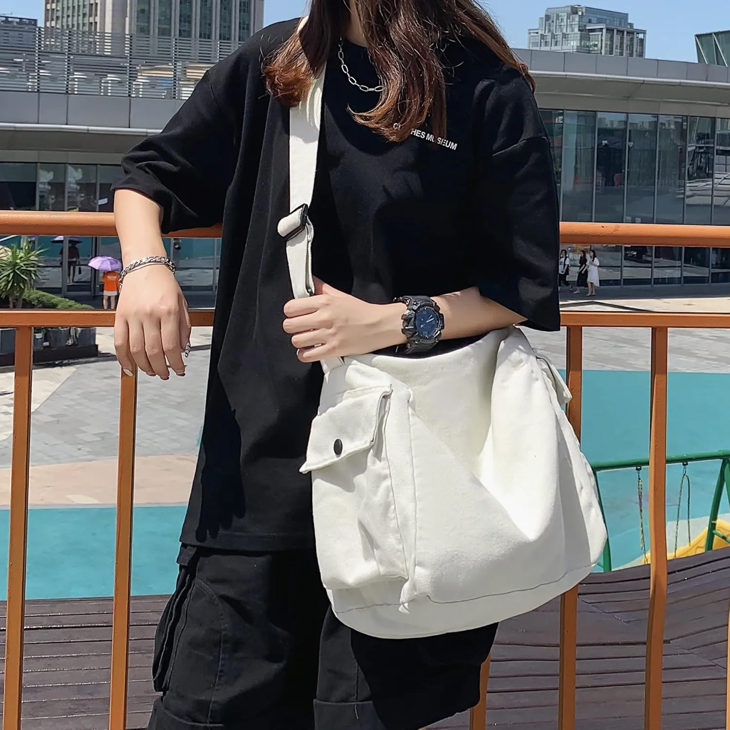 Canvas Tote Hobo Crossbody Messenger Bag with Multiple Pockets - Casual Shoulder Bag for Women & Men