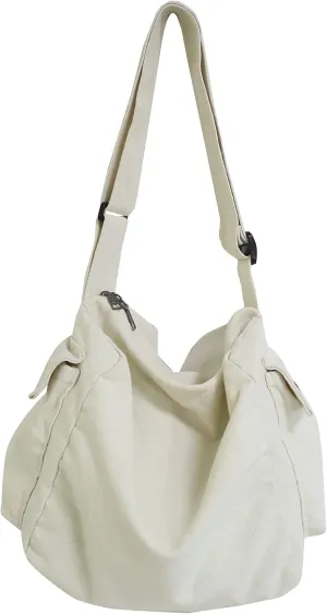 Canvas Tote Hobo Crossbody Messenger Bag with Multiple Pockets - Casual Shoulder Bag for Women & Men