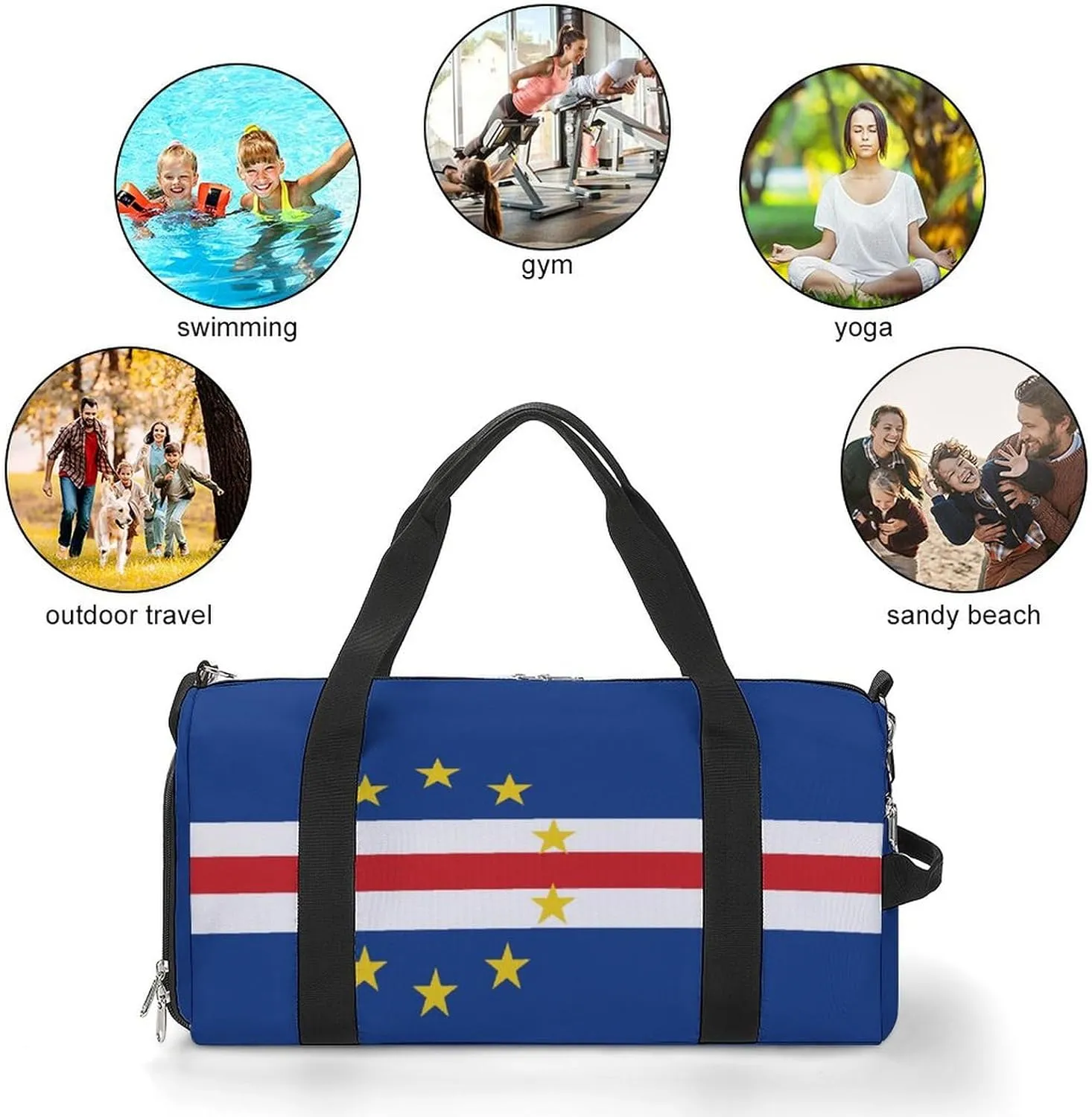 Cape Verde Flag Sports Gym Bag for Boys Girls with Shoe Compartment Carry On