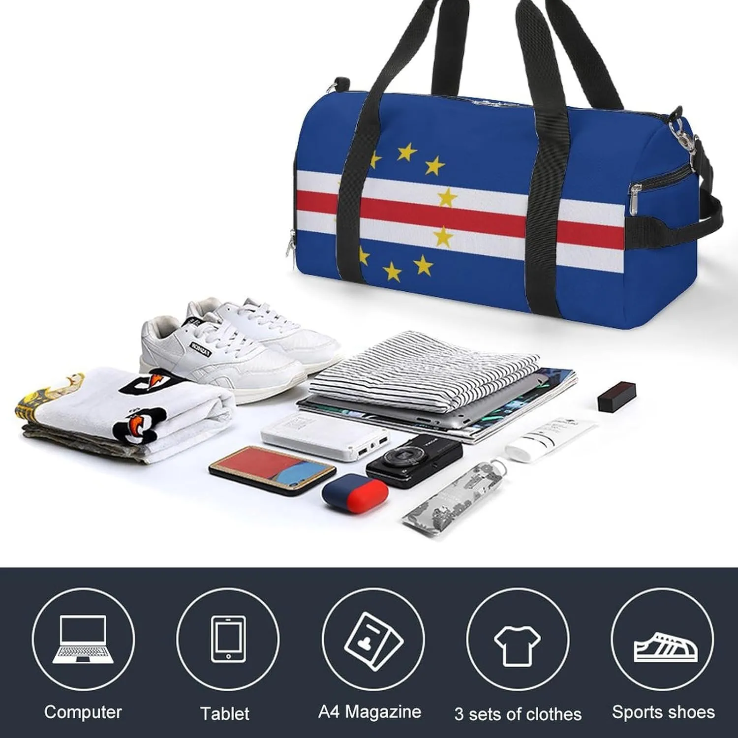 Cape Verde Flag Sports Gym Bag for Boys Girls with Shoe Compartment Carry On