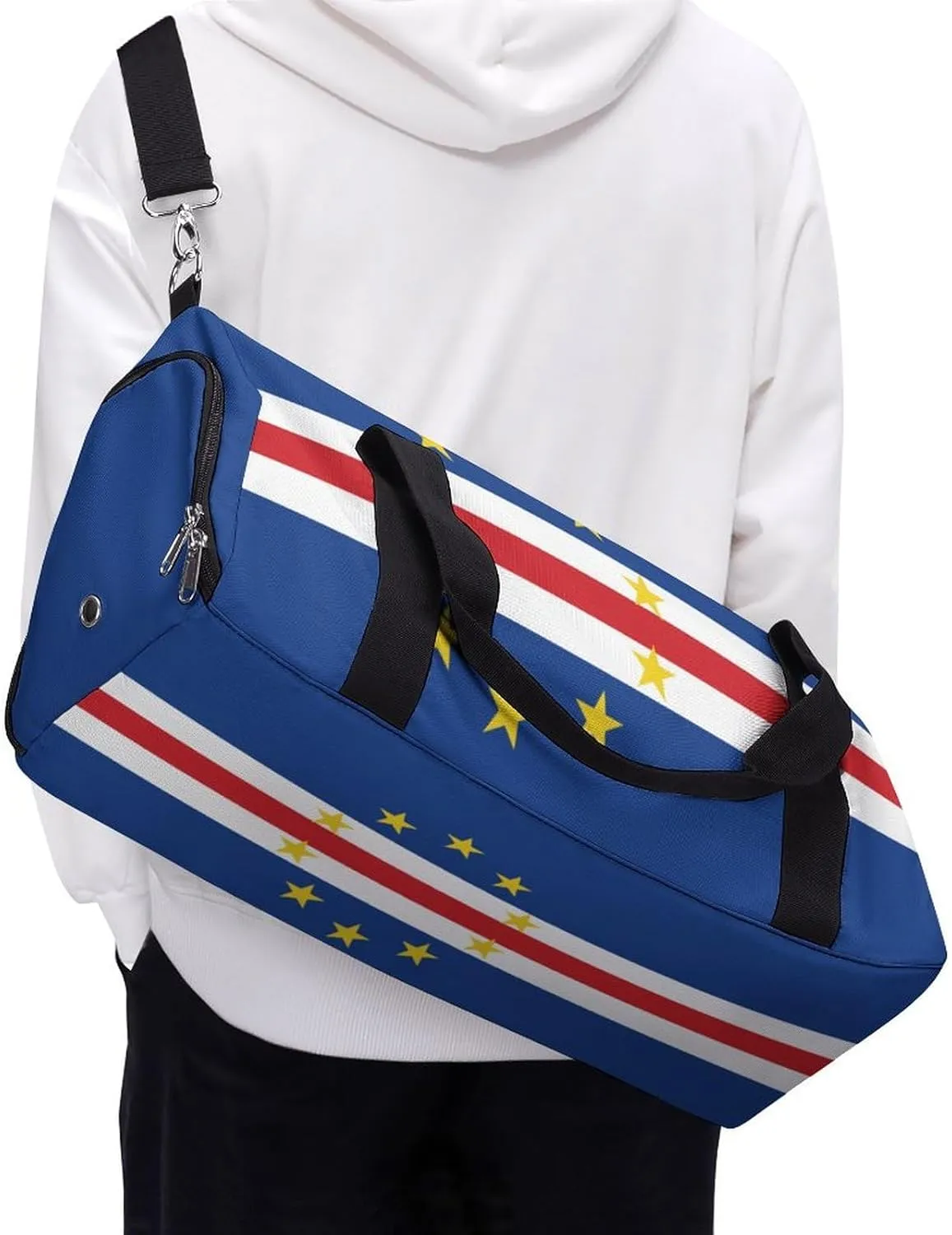 Cape Verde Flag Sports Gym Bag for Boys Girls with Shoe Compartment Carry On