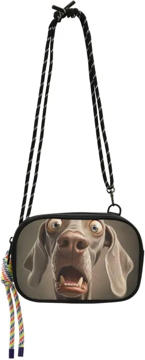 Cartoon Funny Weimaraner Dogs Fear Small Crossbody Bag Women Fashion with Credit Card Slots Handbags For Hiking Traveling