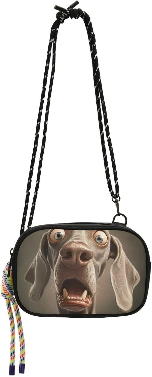 Cartoon Funny Weimaraner Dogs Fear Small Crossbody Bag Women Fashion with Credit Card Slots Handbags For Hiking Traveling