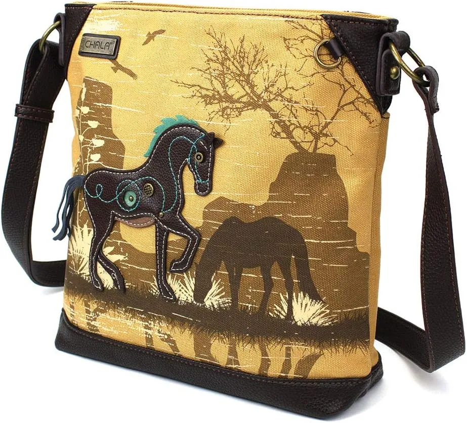 CHALA Canvas Crossbody Women Mid-Size Crossbody Shoulder Purse with Adjustable Strap