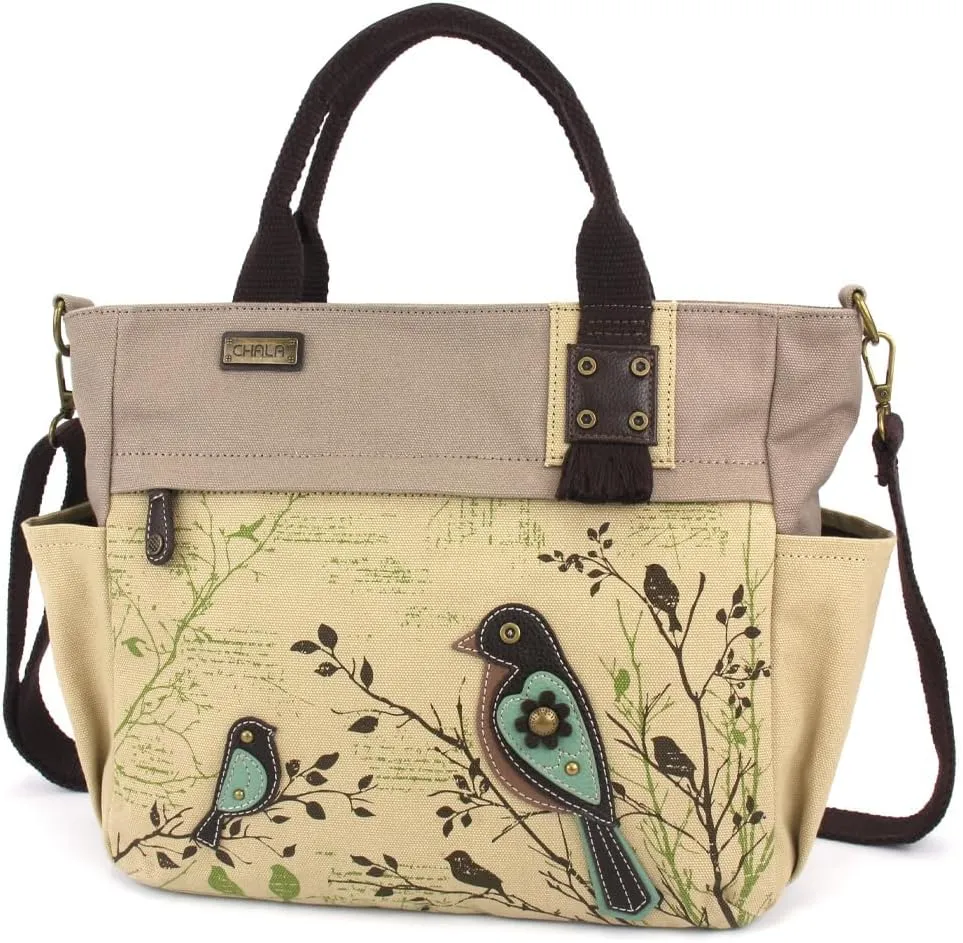 CHALA Canvas Print Pocket Tote Women Canvas Tote Bag/Shoulder Purse with Detachable Crossbody Strap