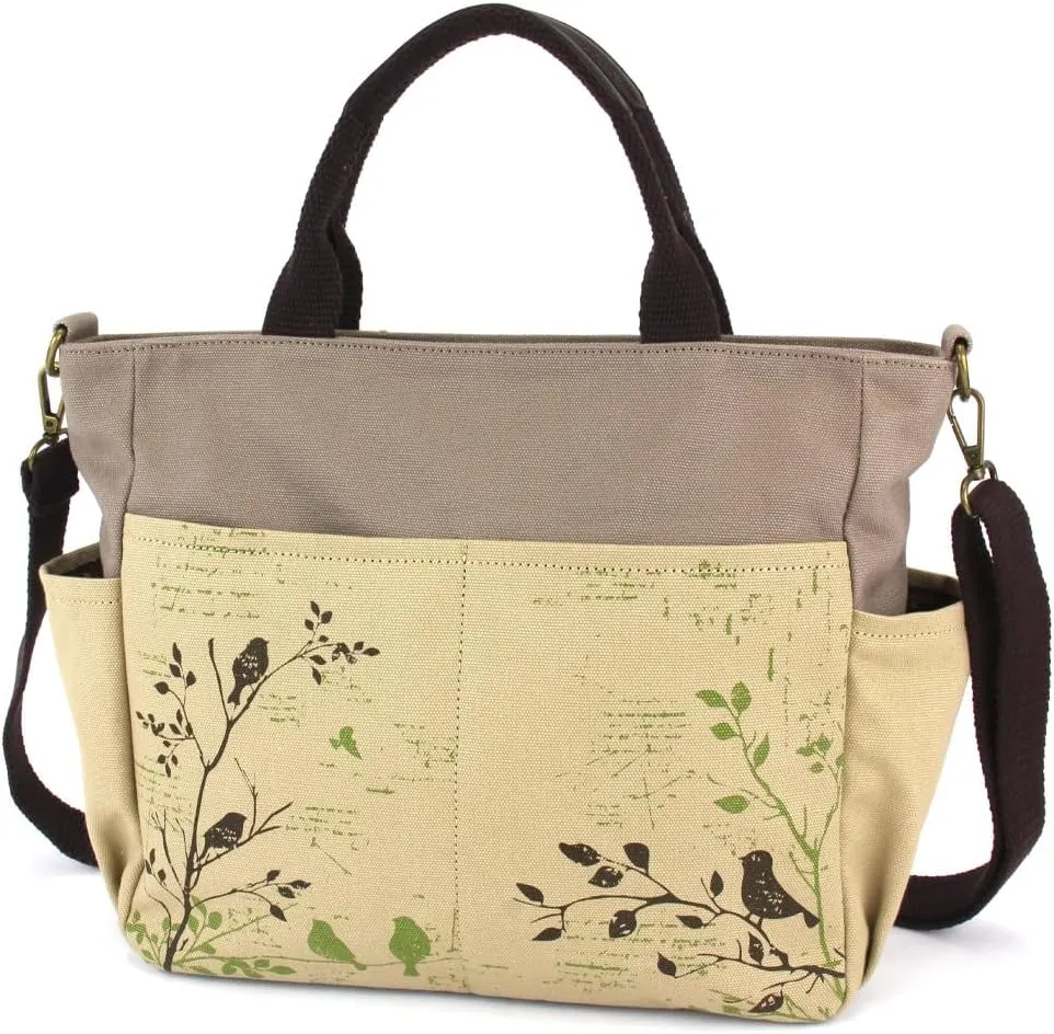 CHALA Canvas Print Pocket Tote Women Canvas Tote Bag/Shoulder Purse with Detachable Crossbody Strap