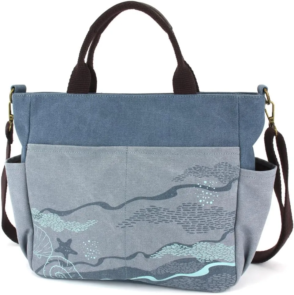 CHALA Canvas Print Pocket Tote Women Canvas Tote Bag/Shoulder Purse with Detachable Crossbody Strap