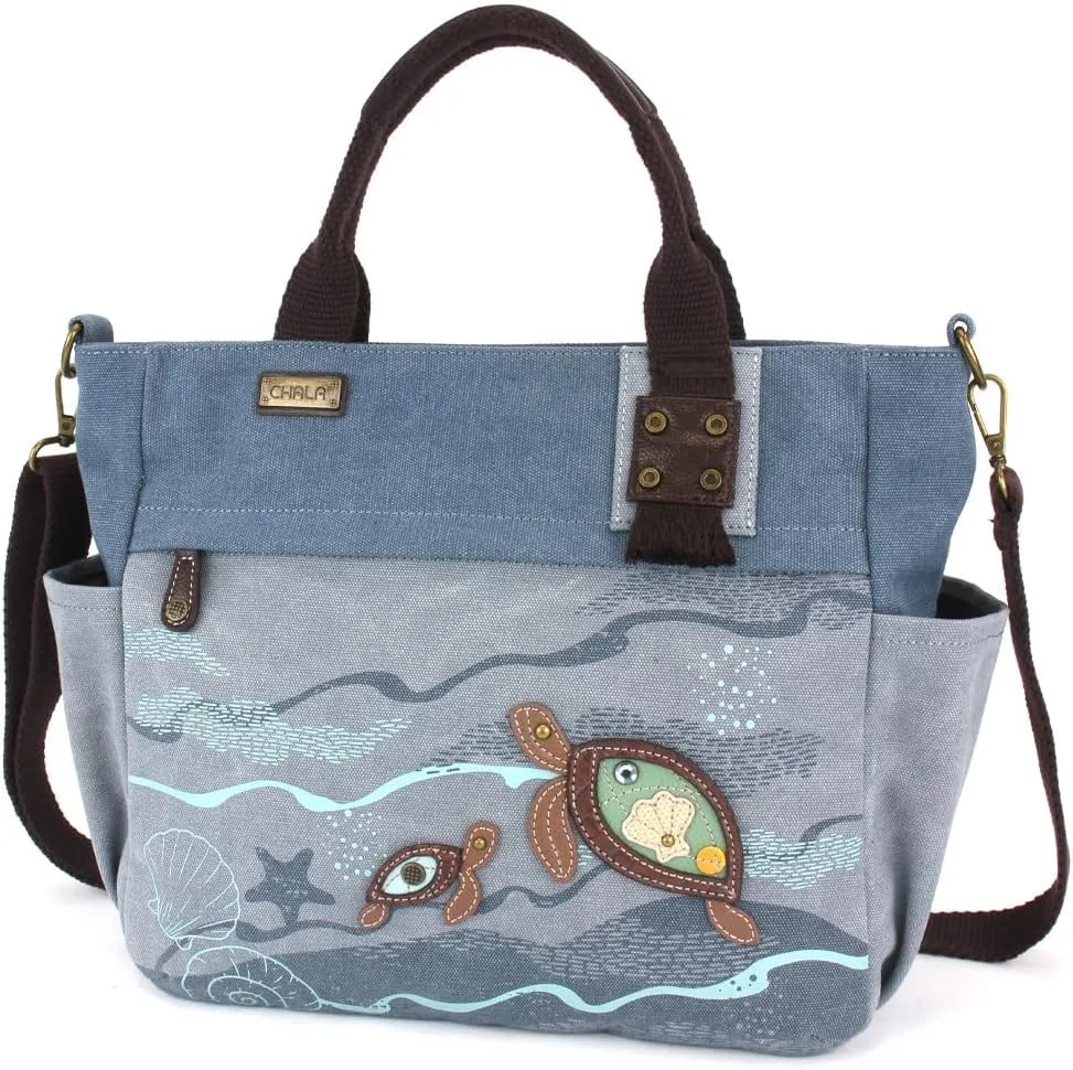 CHALA Canvas Print Pocket Tote Women Canvas Tote Bag/Shoulder Purse with Detachable Crossbody Strap