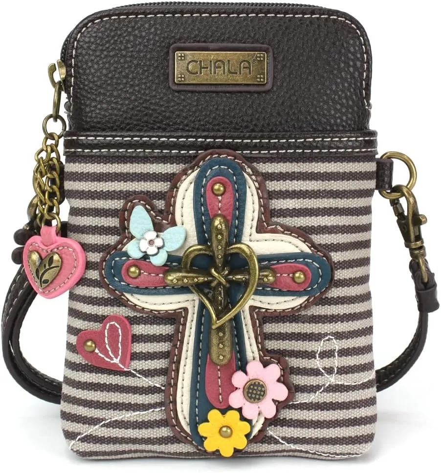 CHALA Cell Phone Crossbody Purse-Women PU Leather/Canvas Multicolor Handbag with Adjustable Strap