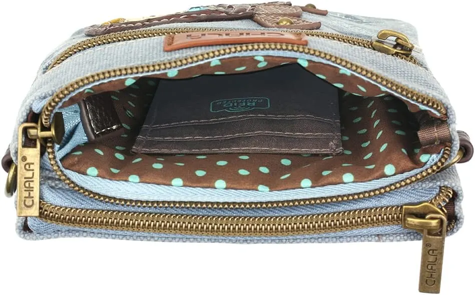 CHALA Double Pocket Xbody Women RFID Protected Canvas Crossody Purse with Adjustable Strap