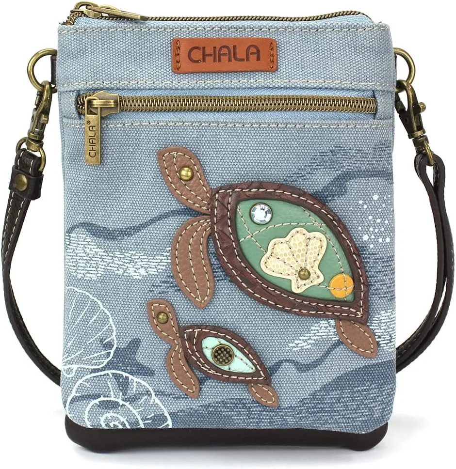 CHALA Double Pocket Xbody Women RFID Protected Canvas Crossody Purse with Adjustable Strap
