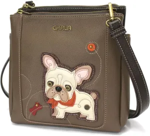 Chala French Bulldog RFID Protected Vegan Leather Merry Messenger Bag (Brown)