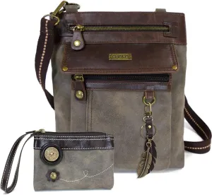 CHALA GEMINI Crossbody Faux Leather Gift Messenger Bag with Double Zip Wallet