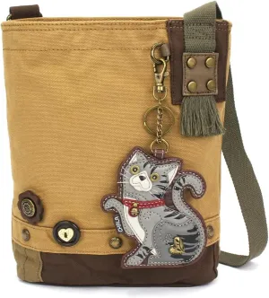 Chala Women Handbag Patch Crossbody - Gray Tabby Cat - Brown