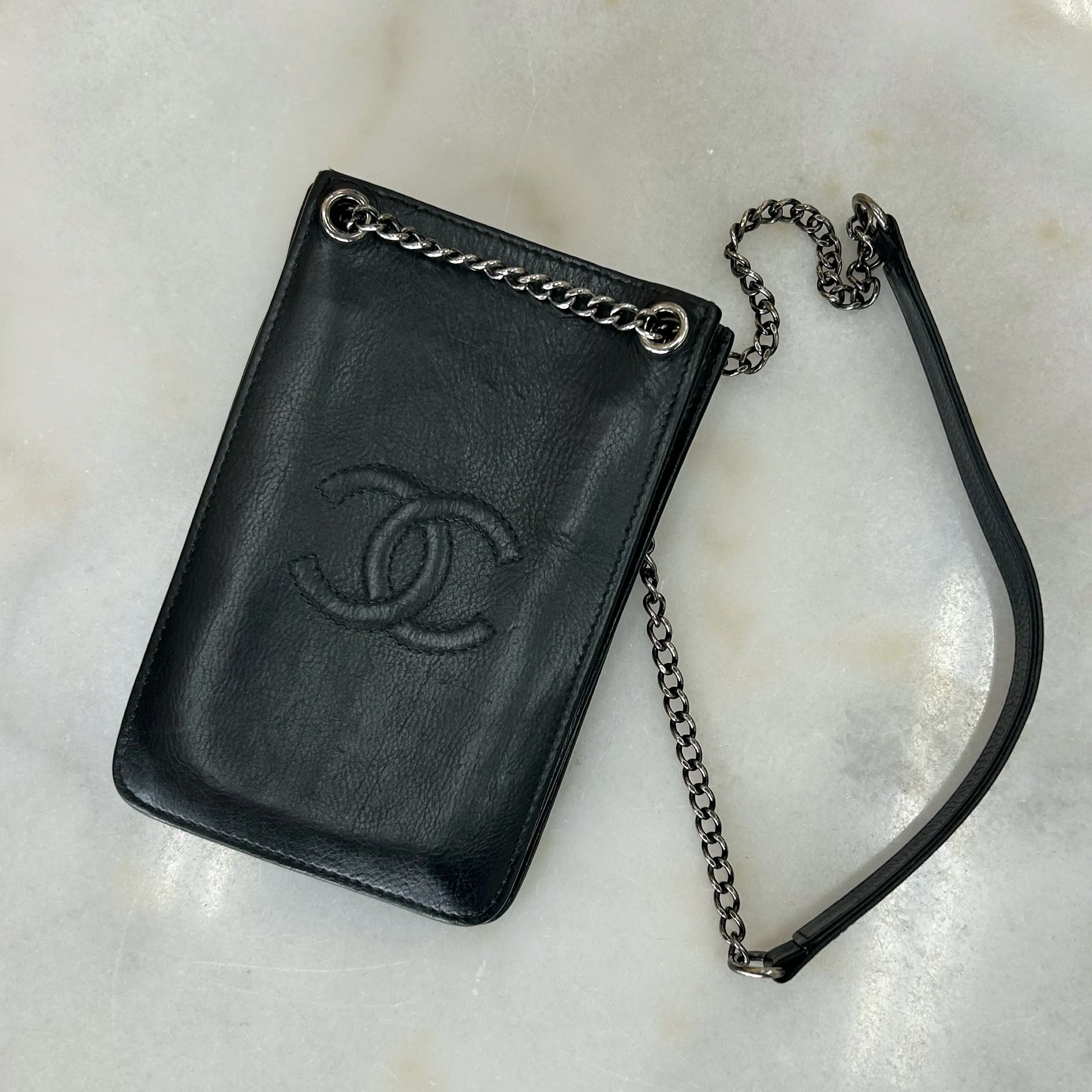 CHANEL - CC Black Leather Crossbody Pouch / Bag